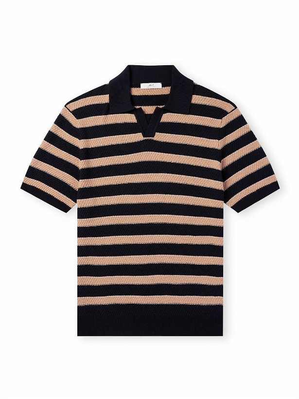 Photo: Mr P. - Striped Ribbed Merino Wool Polo Shirt - Brown