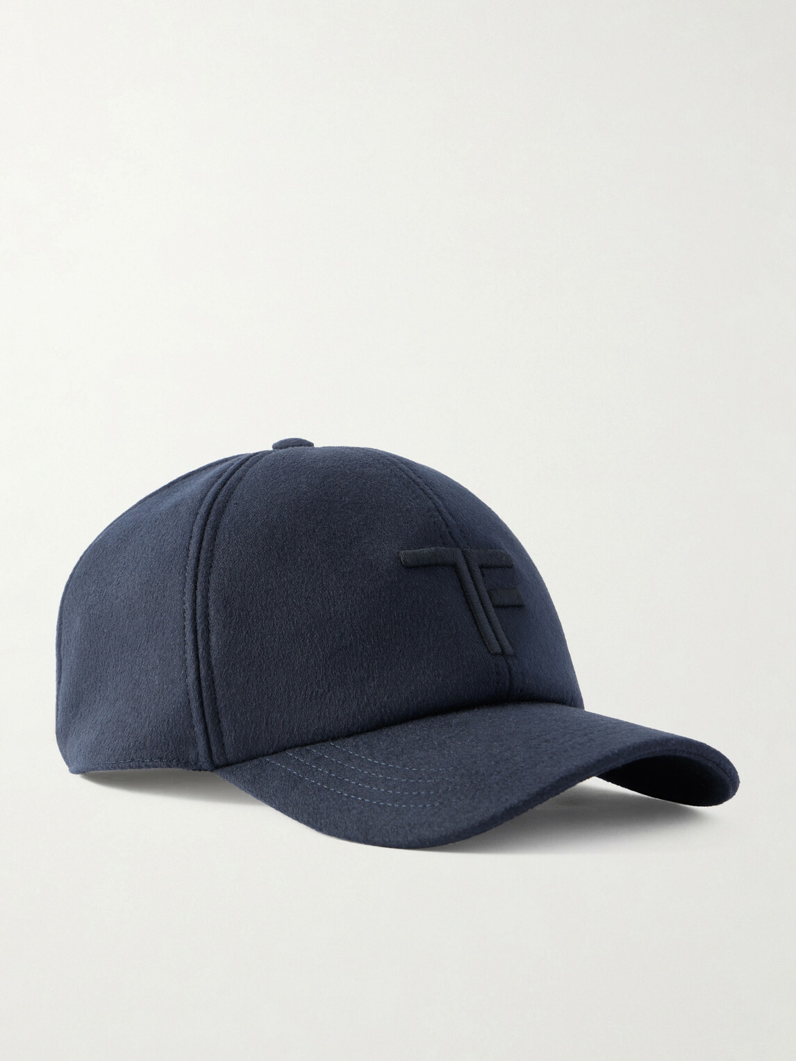 TOM FORD - Leather-Trimmed Logo-Embroidered Cashmere Baseball Cap - Blue