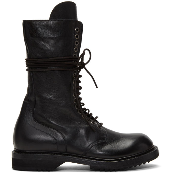 ブーツ RICK OWENS BLACK LACE-UP ARMY BOOTS Rick Owens Black Army Boots Rick Owens