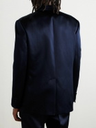 Valentino Garavani - Double-Breasted Silk-Satin Suit Jacket - Blue