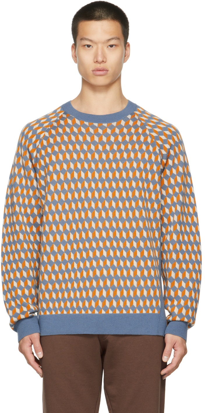 Dries Van Noten Blue & Orange Jacquard Knit Sweater Dries Van Noten