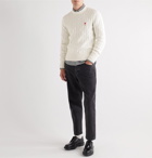 AMI - Slim-Fit Logo-Appliquéd Cable-Knit Cotton and Merino Wool-Blend Sweater - Neutrals