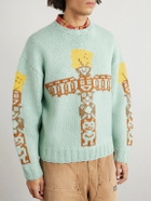 KAPITAL - Peckish Totem Pole Intarsia Wool Sweater - Blue