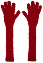 Raf Simons Red Mohair Long Logo Gloves