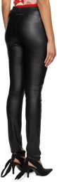 MM6 Maison Margiela Black Embroidered Faux-Leather Leggings