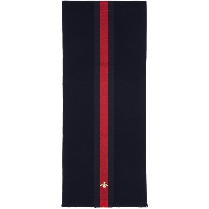 Photo: Gucci Navy Cashmere Web Bee Scarf