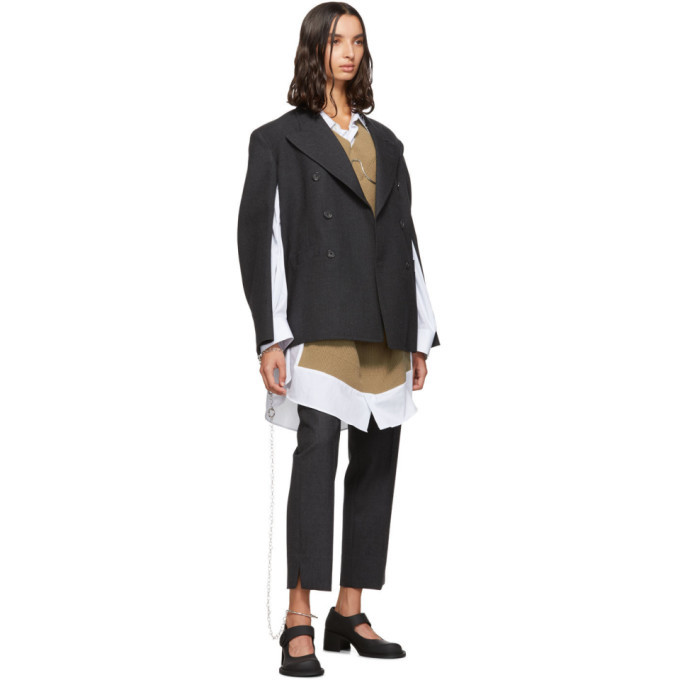 Maison Margiela White and Beige Knit Shirt Dress Maison Margiela