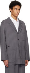 Y-3 Gray Pinstripe Refined Wool Chore Blazer