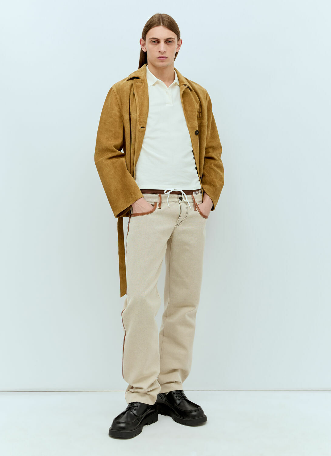Miu Miu Leather Trim Canvas Pants