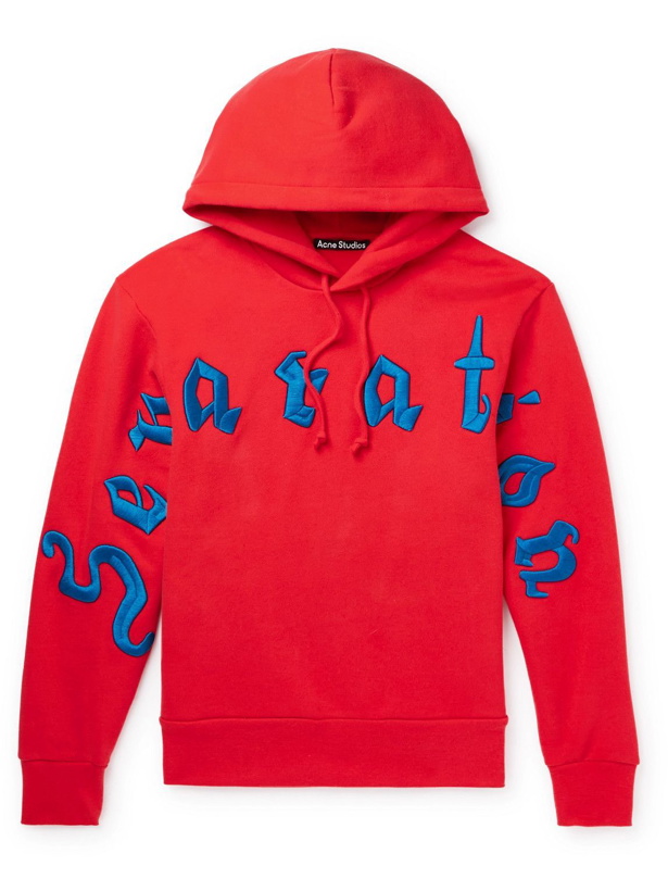 Photo: Acne Studios - Embroidered Printed Organic Cotton-Jersey Hoodie - Red