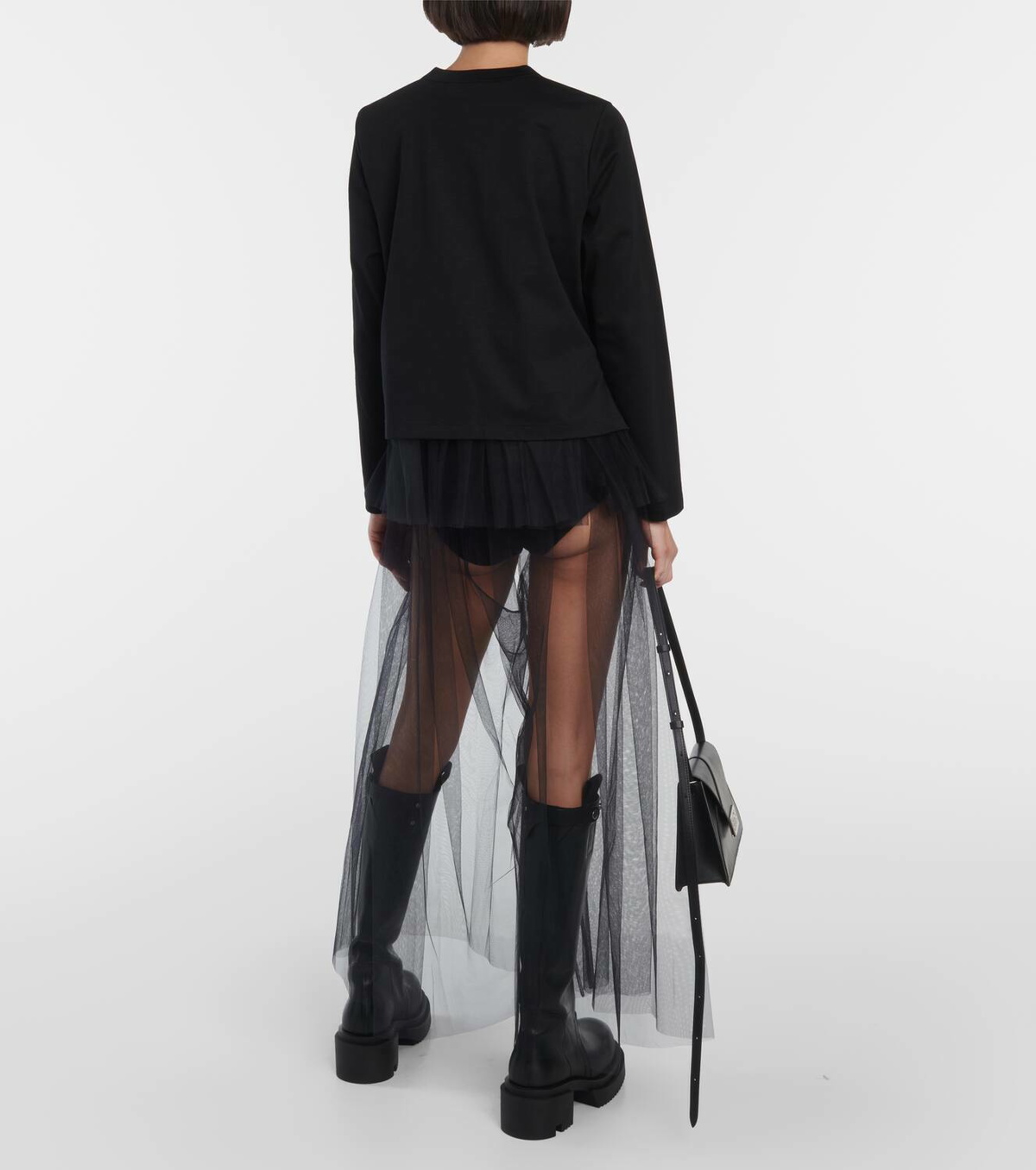 Noir Kei Ninomiya Tulle-trimmed cotton cardigan
