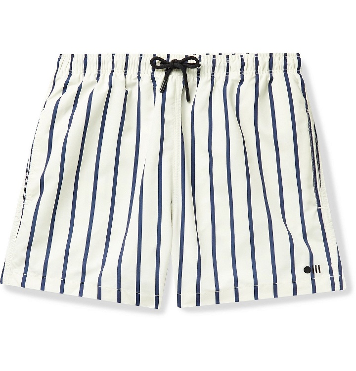 Photo: Solid & Striped - The Classic Mid-Length Striped Swim Shorts - White