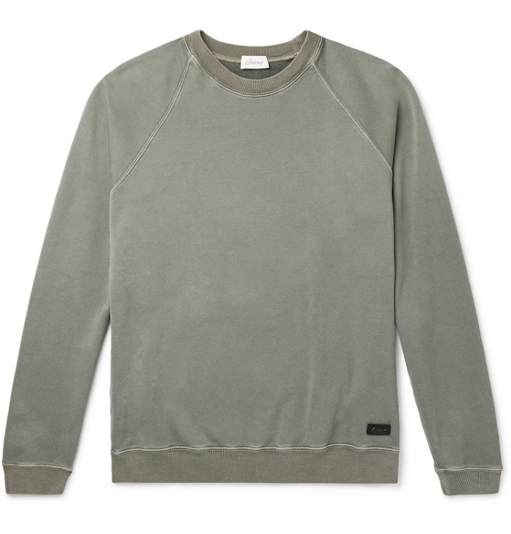 Photo: Brioni - Fleece-Back Cotton-Jersey Sweatshirt - Green