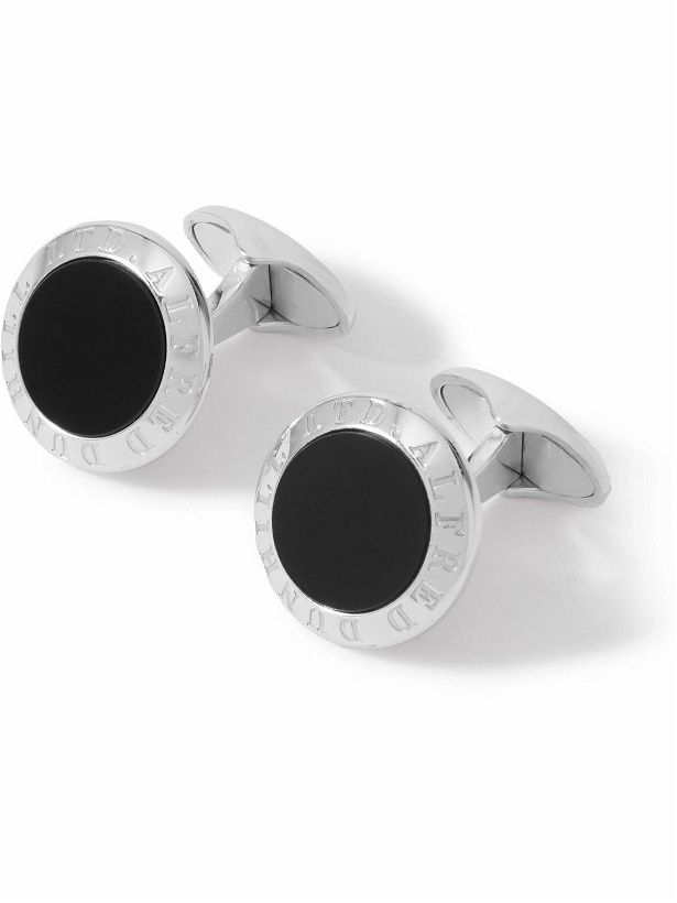 Photo: Dunhill - Logo-Engraved Silver-Tone Onyx Cufflinks