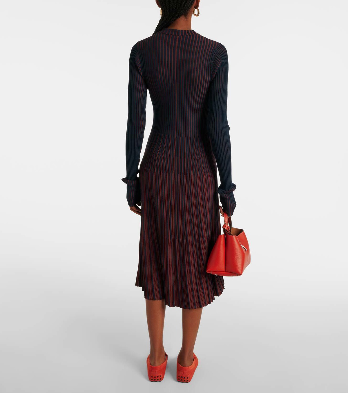 open lace back dress Mocha Ribbed Knit Pleated Midi Dress main image 0
