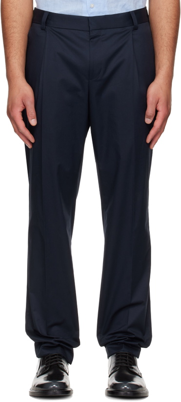 Photo: Hugo Navy Slim-Fit Paper-Touch Stretch Cotton Trousers