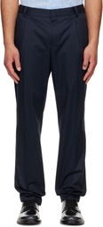 Hugo Navy Slim-Fit Paper-Touch Stretch Cotton Trousers