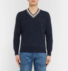 Brunello Cucinelli - Stripe-Trimmed Mélange Virgin Wool-Blend Sweater - Men - Blue