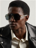Cartier Eyewear - Aviator-Style Leather-Trimmed Gold-Tone and Acetate Sunglasses