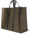 Fendi - Leather-Trimmed Logo-Jacquard Canvas Tote Bag - Brown