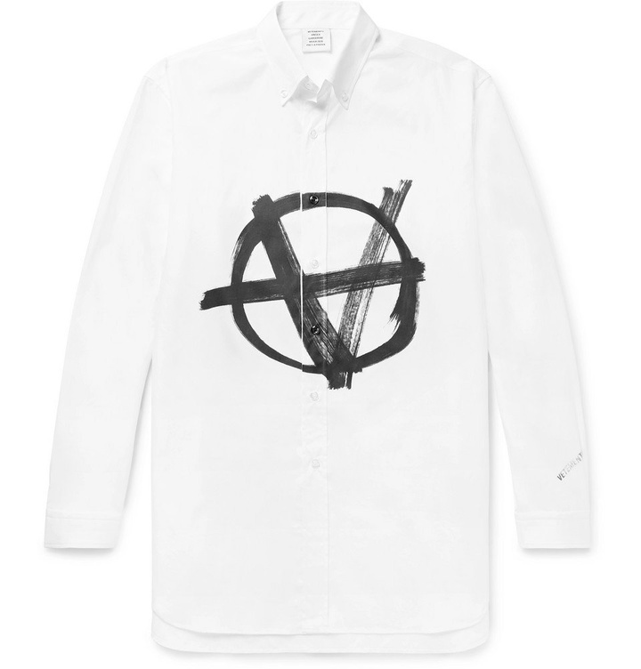 Photo: Vetements - Button-Down Collar Logo-Print Cotton-Poplin Shirt - White