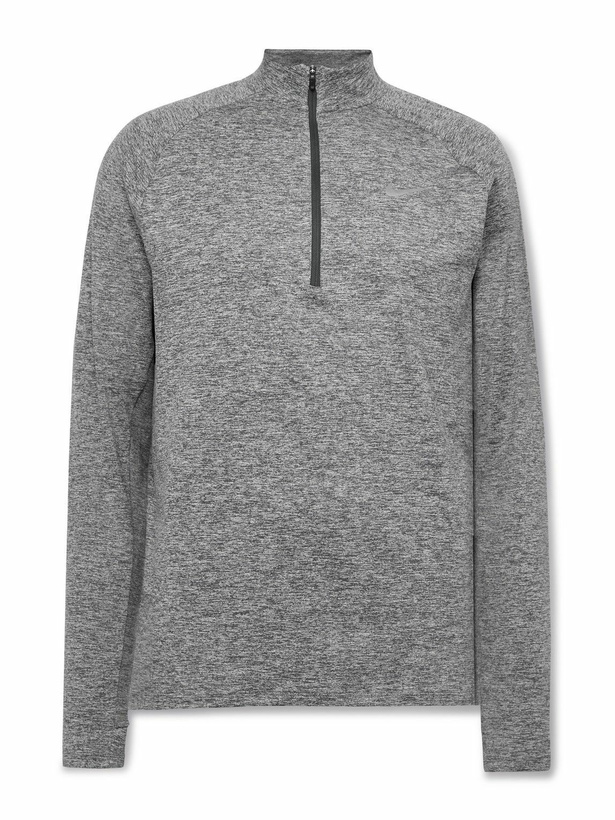 Photo: NIKE RUNNING - Stride Mesh-Panelled Logo-Print Dri-FIT Half-Zip Top - Gray