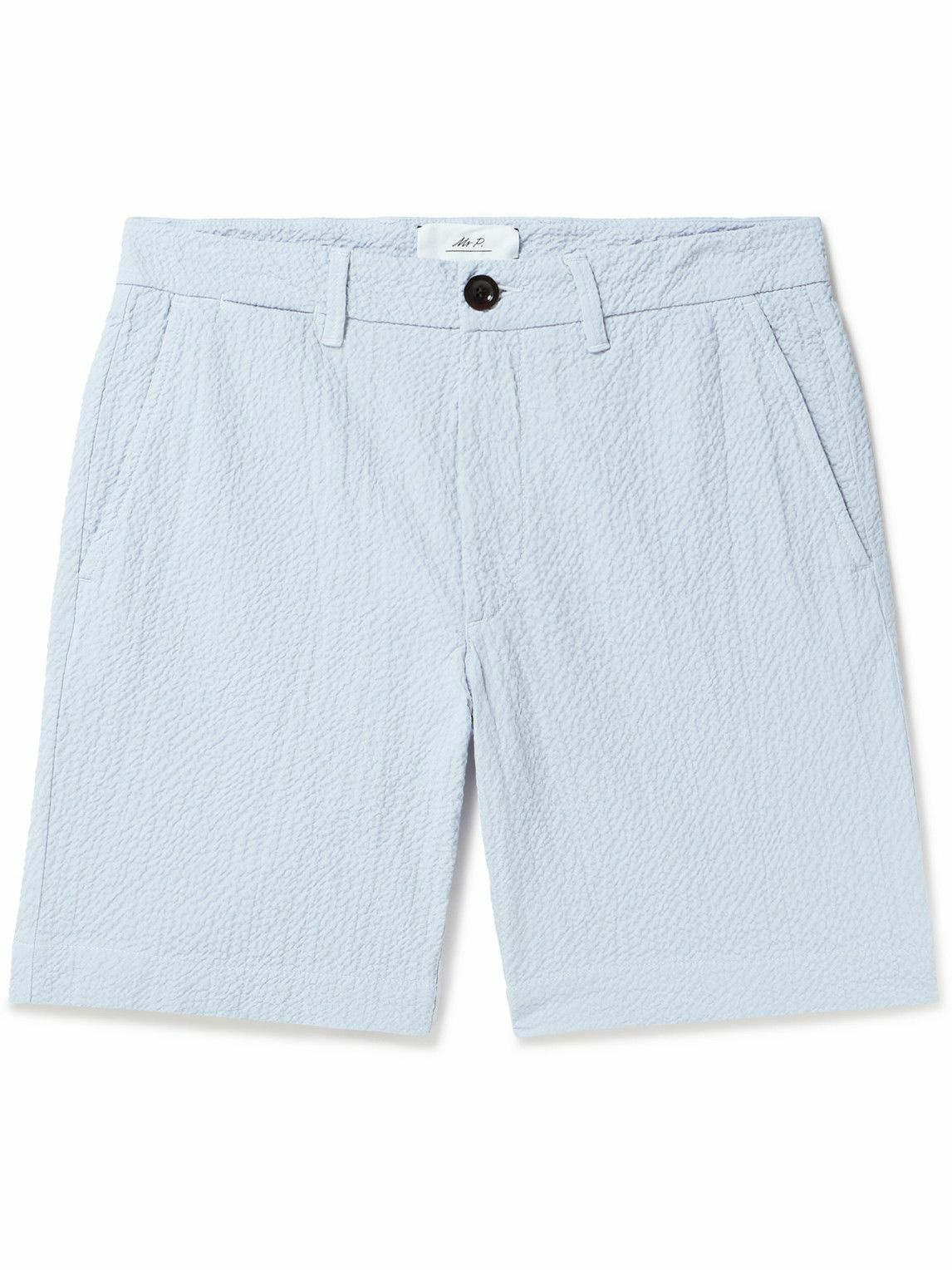 Straight-Leg Organic Cotton-Seersucker Drawstring Shorts