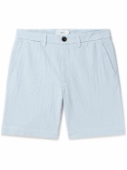 Mr P. - Slim-Fit Straight-Leg Stretch-Cotton Seersucker Shorts - Blue