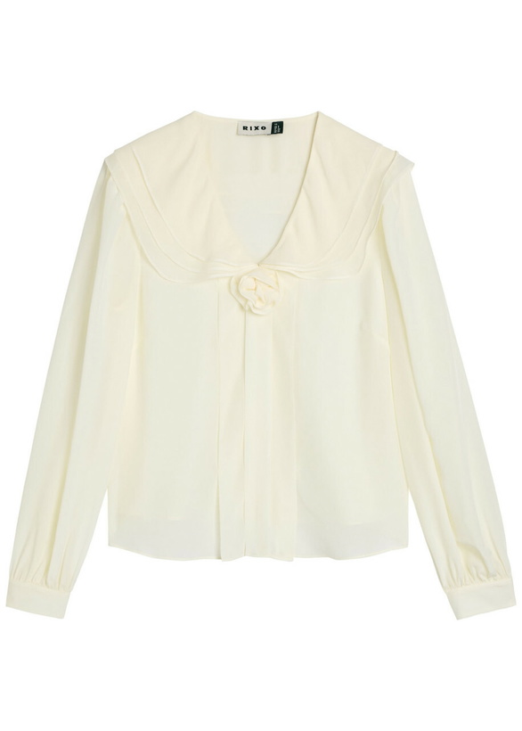 Photo: Rixo Emelin Floral-appliquéd Silk Blouse Ivory