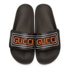 Gucci Black Leather Logo Slides