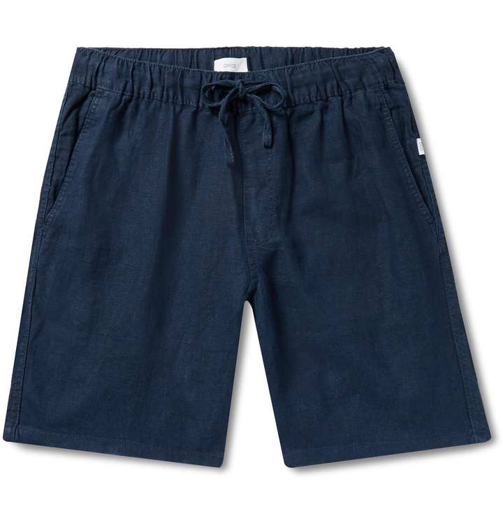 Photo: Onia - Noah Linen Drawstring Shorts - Blue