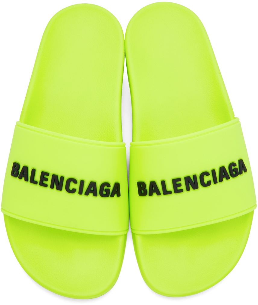 Balenciaga Yellow Logo Pool Slides Balenciaga