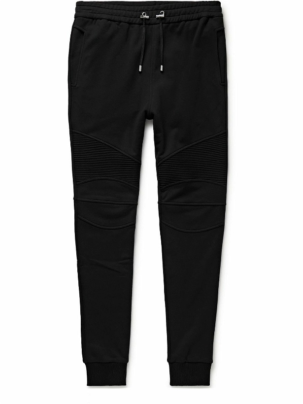 Photo: Balmain - Slim-Fit Tapered Panelled Ribbed Cotton-Jersey Sweatpants - Black
