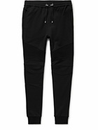 Balmain - Slim-Fit Tapered Panelled Ribbed Cotton-Jersey Sweatpants - Black