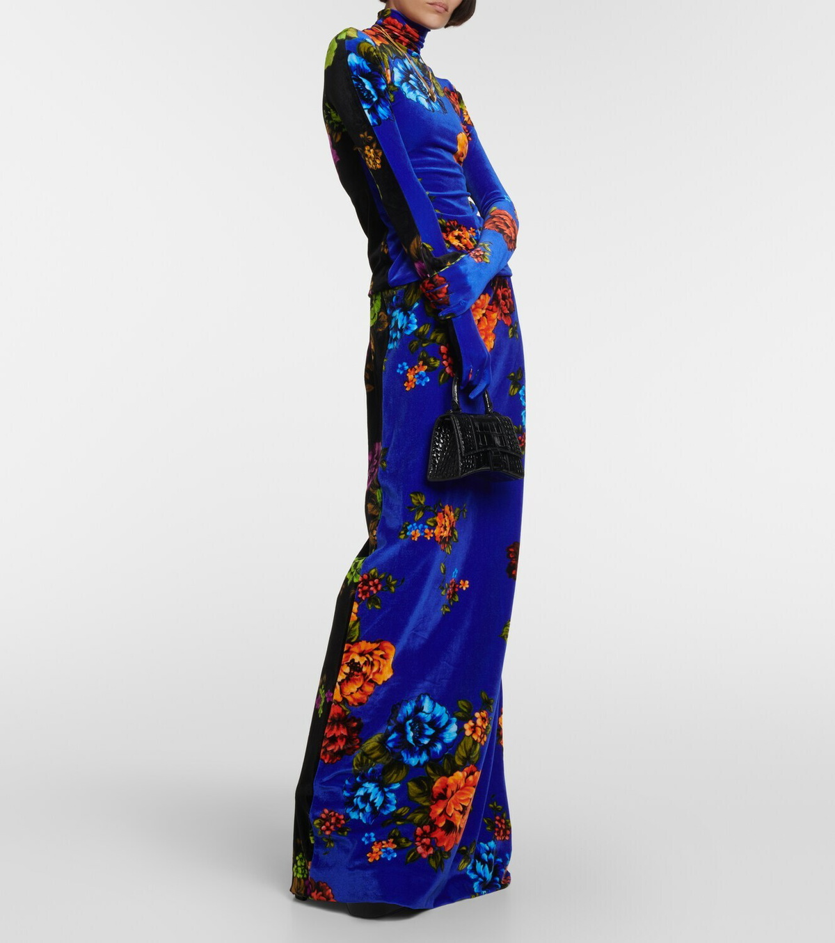 Vetements Floral velvet turtleneck top with gloves