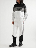 Fendi - Logo-Embroidered Panelled Jersey Hoodie - White