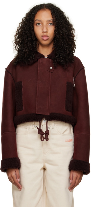 Photo: Off-White Burgundy Cropped Shearling Jacket