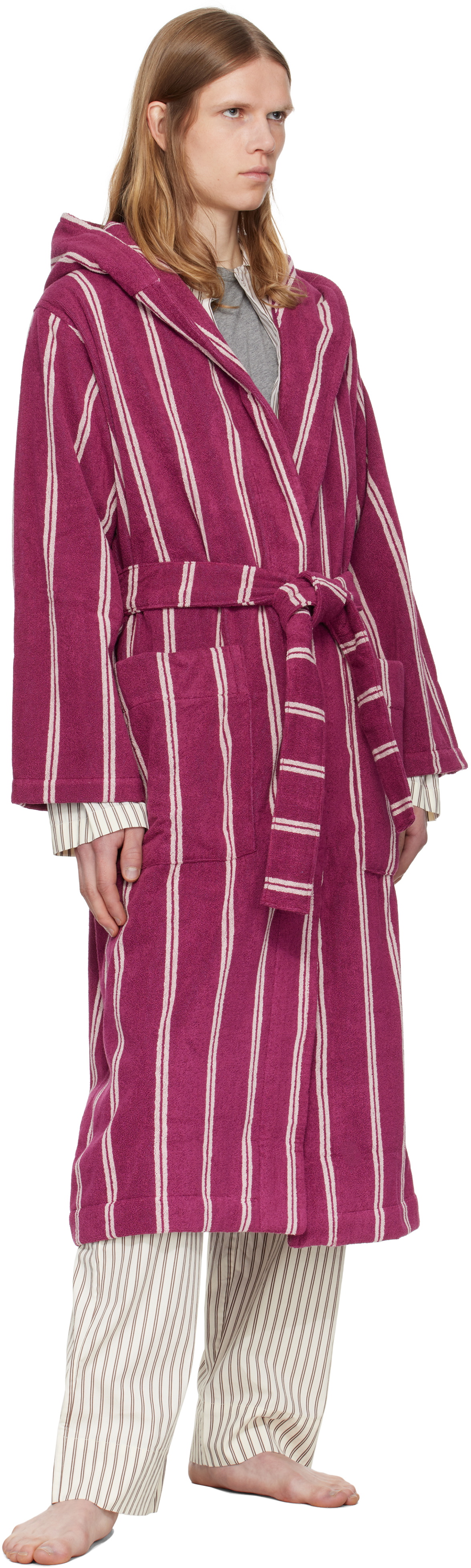 Tekla Burgundy Terry Hooded Bathrobe