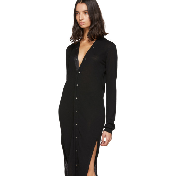 Rick Owens Black Wool Long Snap Cardigan Rick Owens