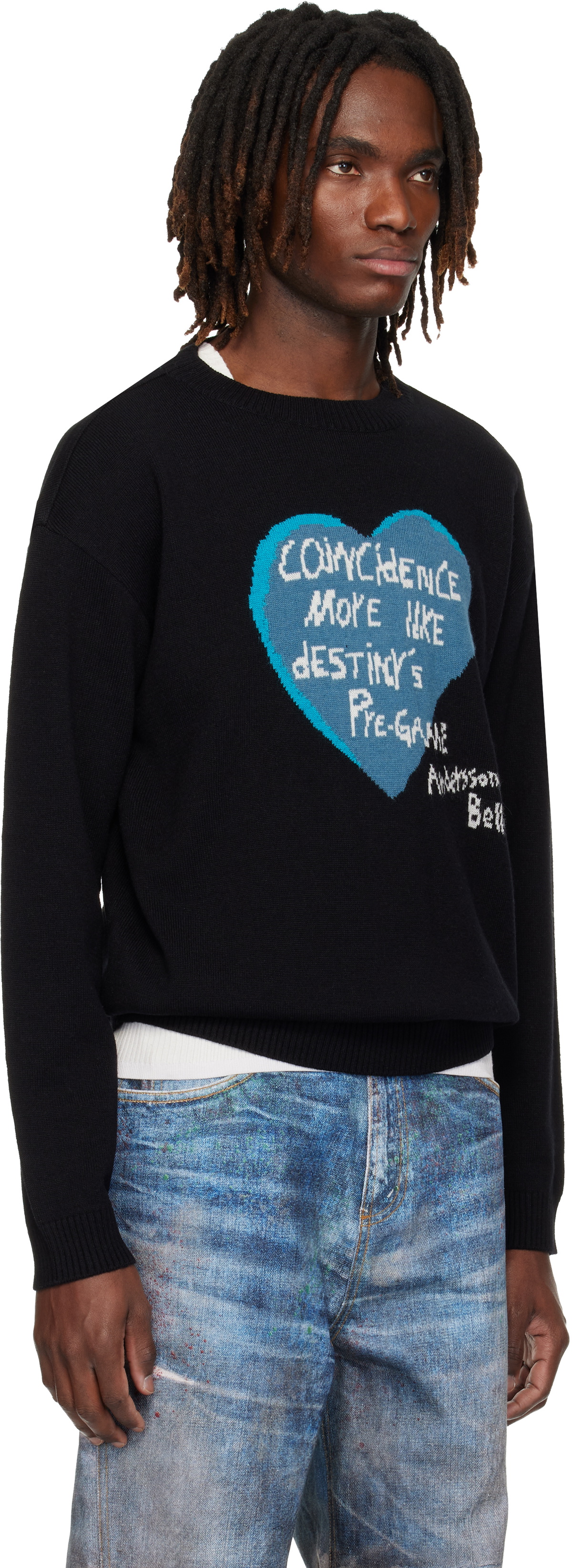 Andersson Bell Black Heart Message Crew-Neck Sweater