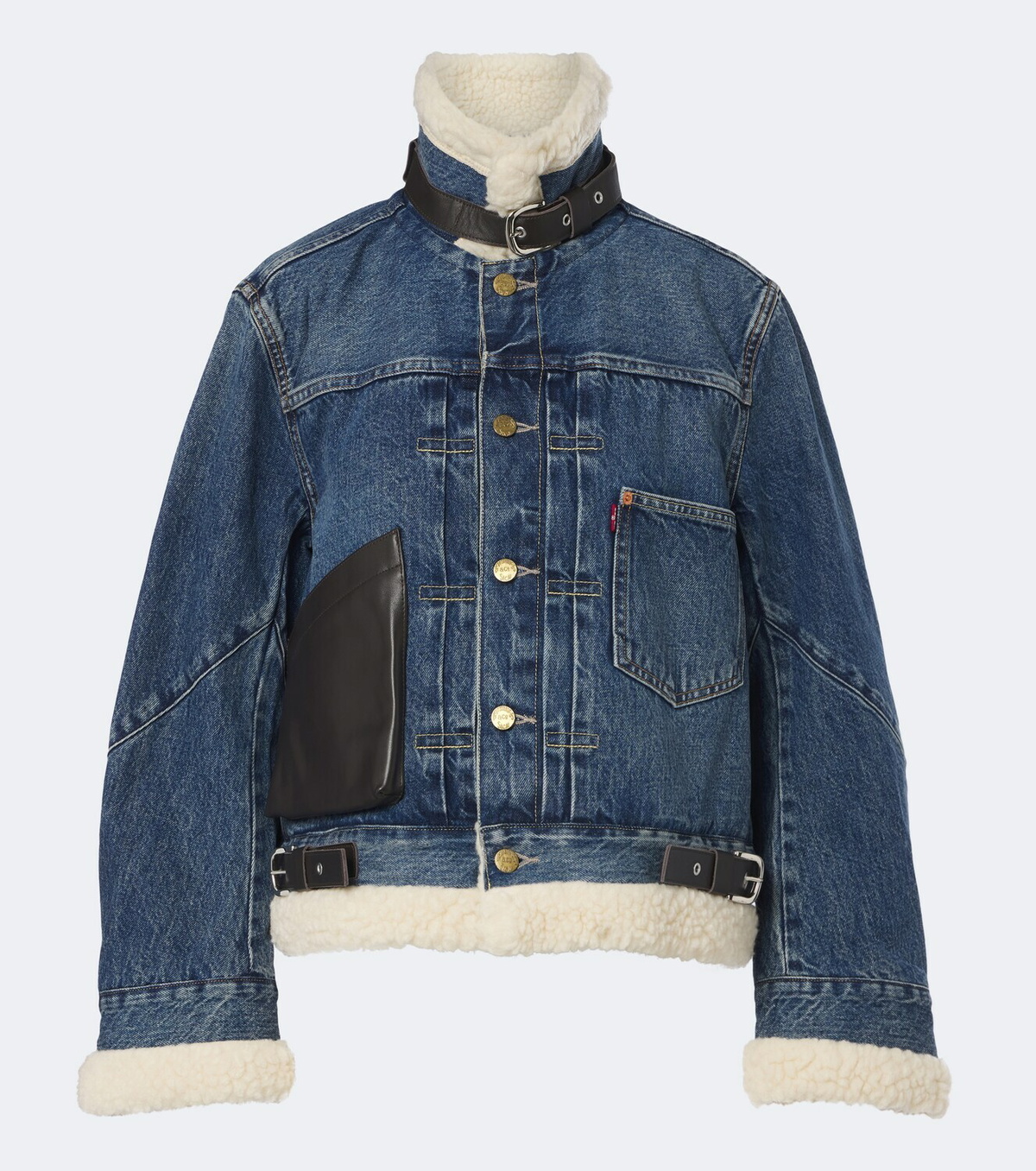 Sacai Leather-trimmed denim jacket