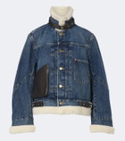Sacai Leather-trimmed denim jacket