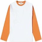 Country Of Origin Men's Long Sleeve Baseball T-Shirt in White/Sunshine Orange