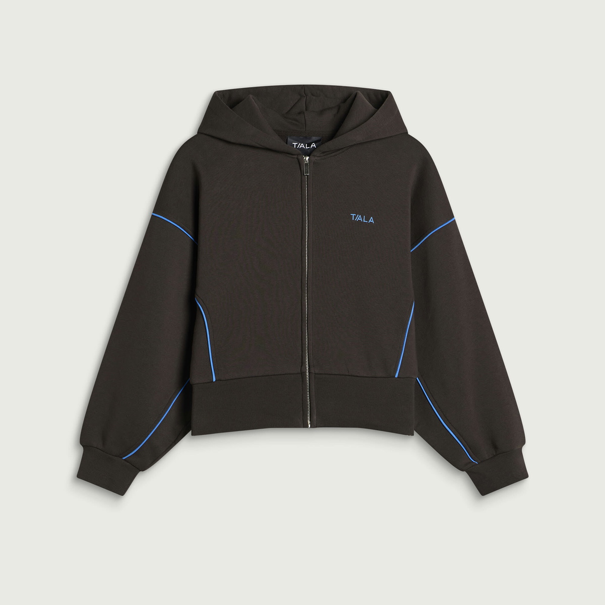 TALA Women's Piped Cocoon Zip Through Hoodie in Americano