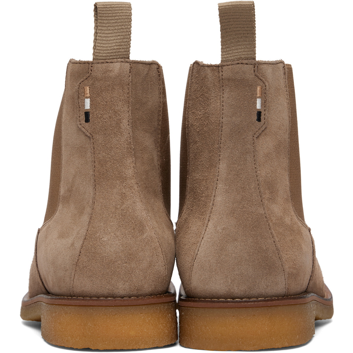 BOSS Beige Suede Signature-Stripe Stitching Chelsea Boots
