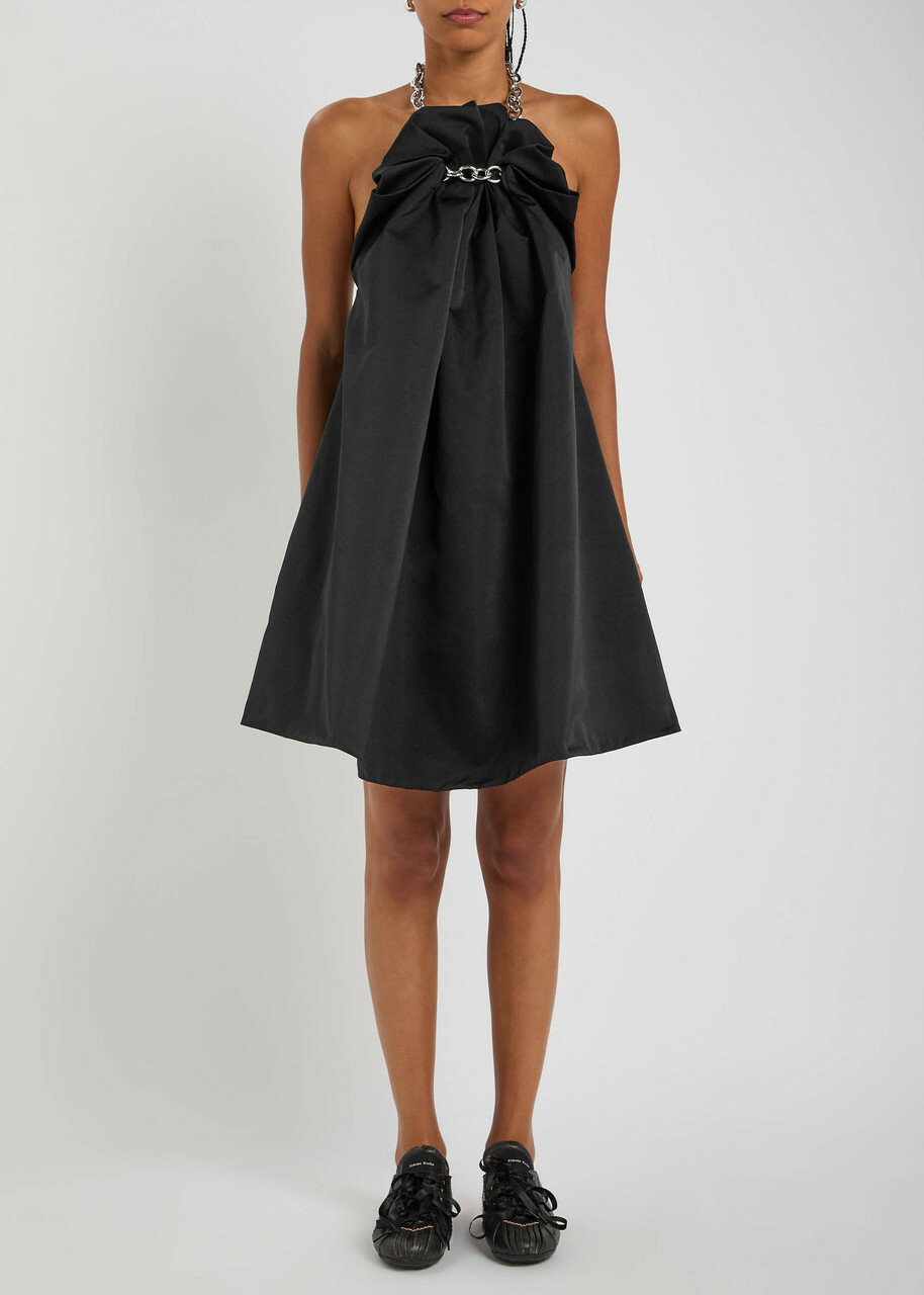 Simone Rocha Ruched Balloon Satin Mini Dress Black