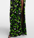 Saint Laurent Ruched printed silk gown