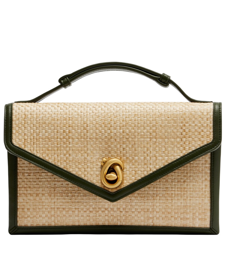 Photo: Bottega Veneta Knot Lock Medium raffia top-handle bag