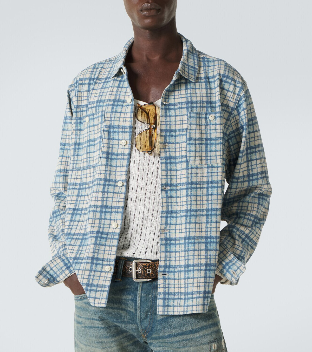 RRL Plaid cotton and linen jersey shirt