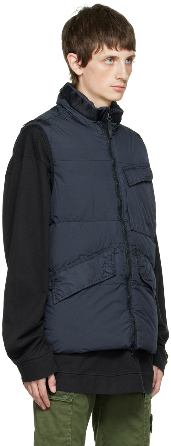 Stone Island Navy Crinkle Down Vest Stone Island